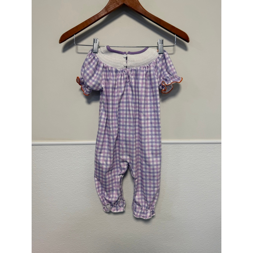 Baby Girl Jumpsuit & Romper 12 M Purple White Gingham Ghost Smocked Embroidered - Picture 2 of 7